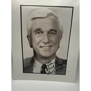 Leslie Nielsen Movie Autograph 8x10 B&W Photo signed